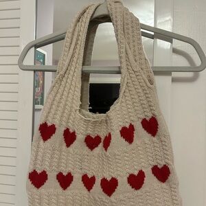 Red Heart Knit Tote Bag
